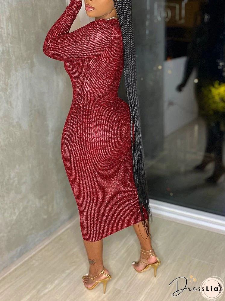 Dresses Fashion Deep V Bronzing Sexy Midi Dress for Women