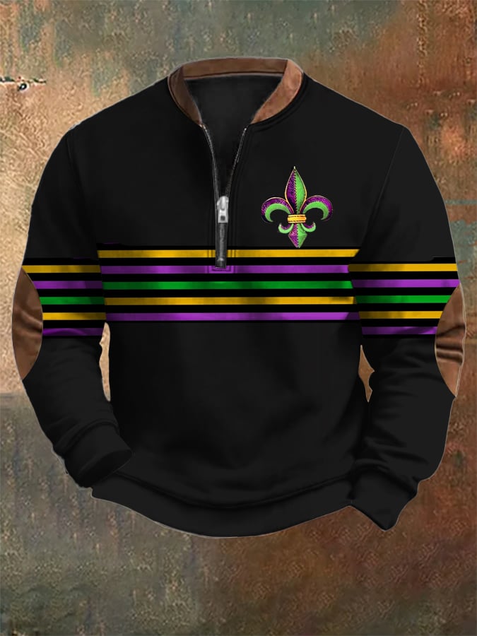 Men's Mardi Gras Printed Zipper Neck Sweatshirt