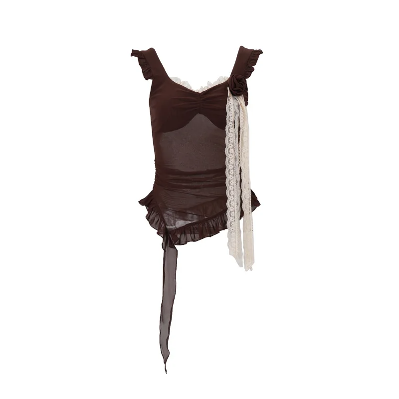 Uveng Uveng Summer New Women's Fashion Sexy Wood Ear Splicing Temperament Gauze Small Vest