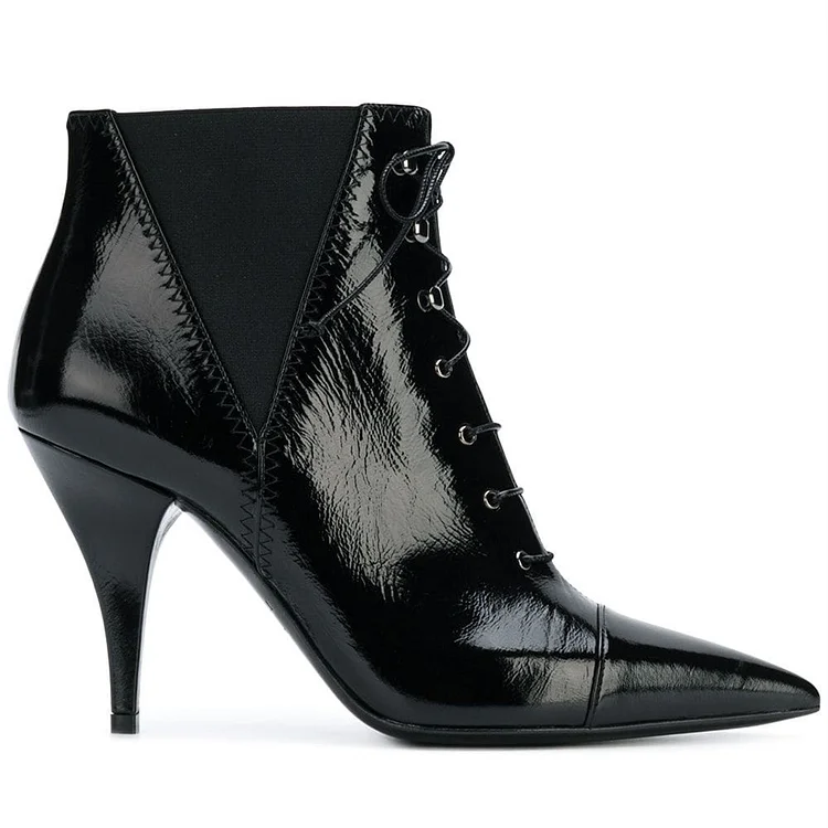 Black Pointy Toe Lace Up Ankle Boots with Stiletto Heels - Fashion Must-Have Vdcoo