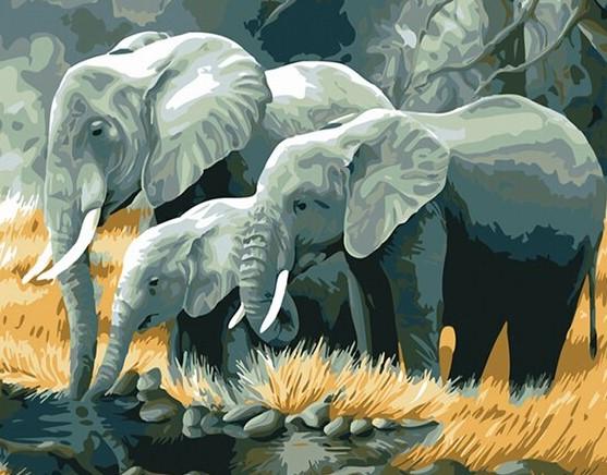 

Grey Elephant Family – Paint By Numbers - 40*50CM, 501 Original