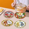 4PCS Wooden Diamond Painted Placemats Round Placemat with Holder (Gnome)
