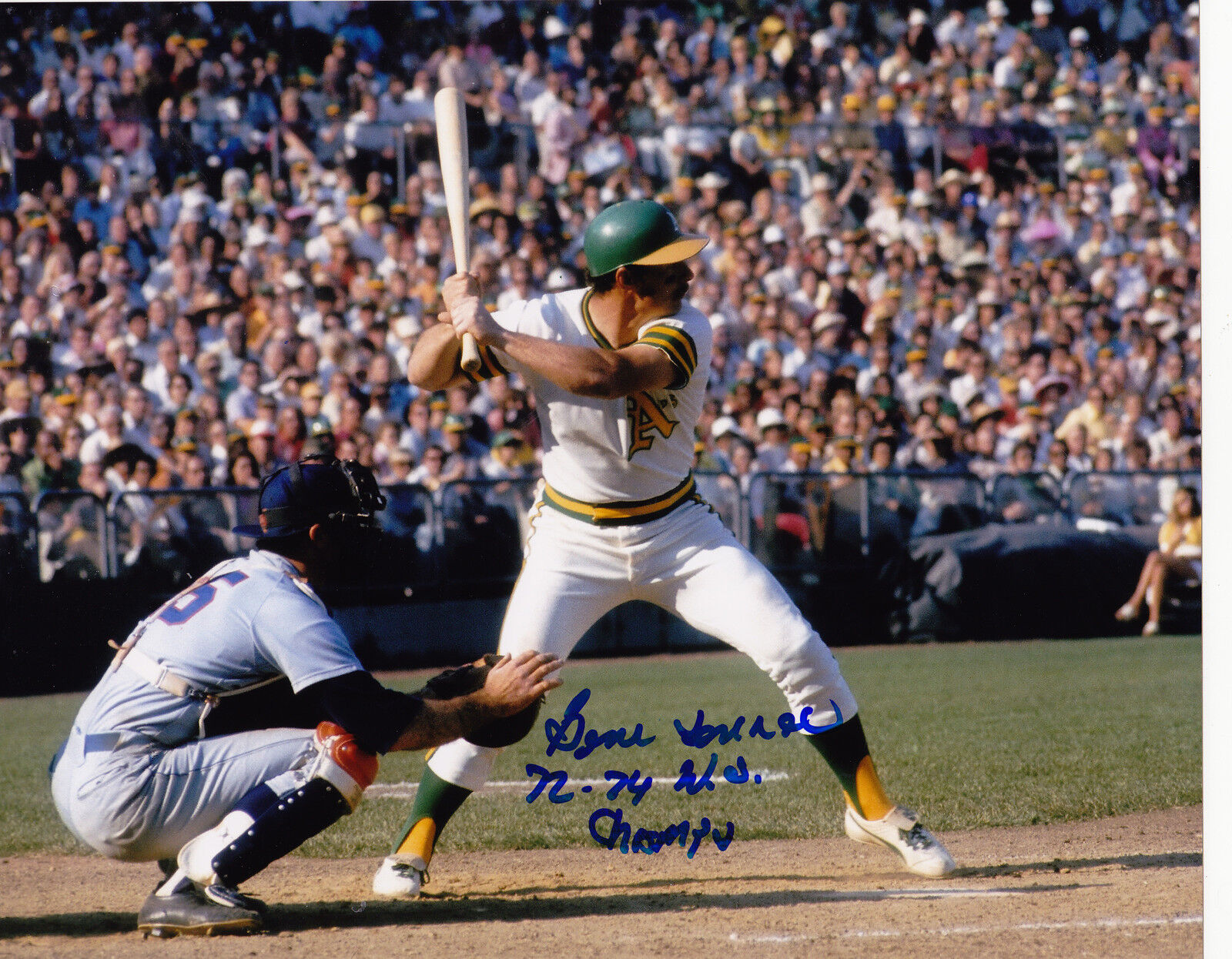 GENE TENACE OAKLAND A'S 72-74 WS CHAMPS ACTION SIGNED 8x10