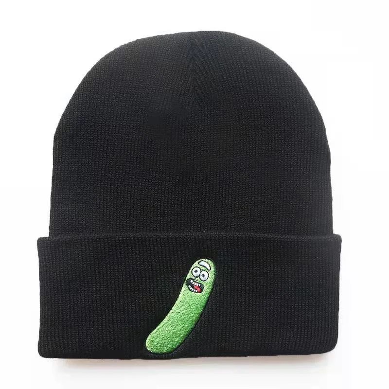 Rick Morty Beanie Cucumber Knit Hat Funny Animation Embroidery Beanie