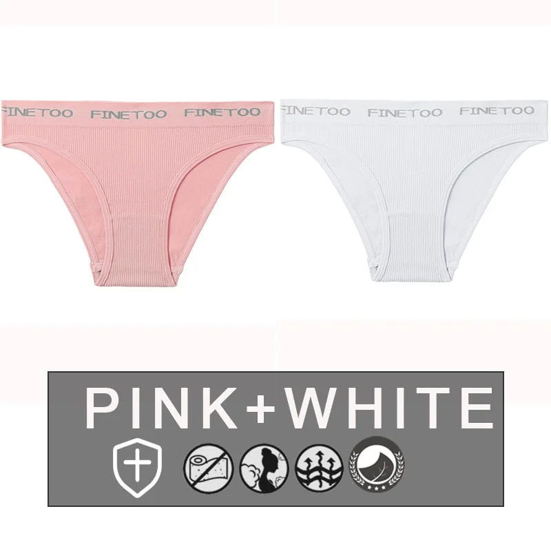 FINETOO 2PCS/Set Women's Seamless Panties Midi-Waist Femme Underpants Briefs Underwear Lingerie Letter Printed 9 Colors Pantys