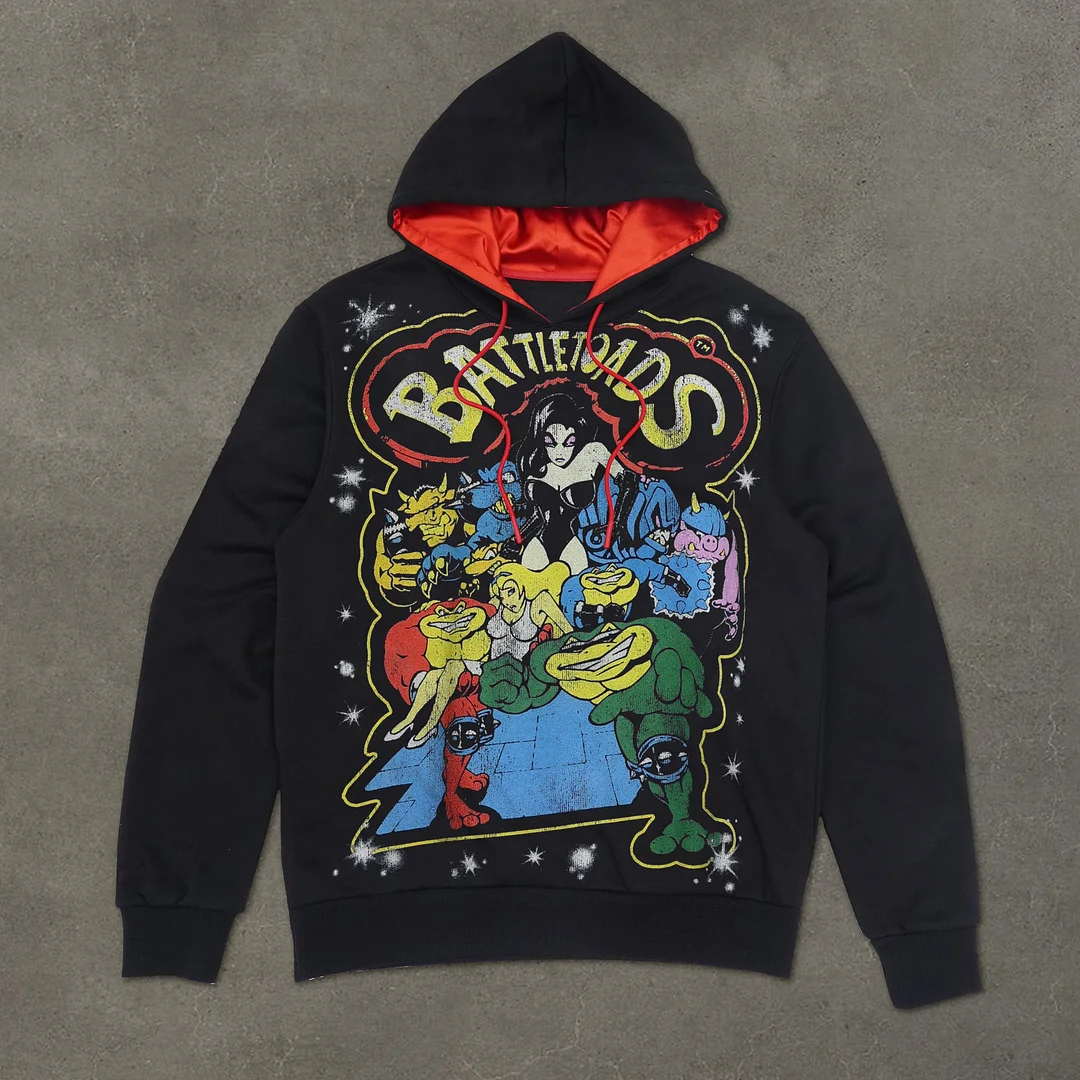Hip-Hop Rock Print Satin Colorblock Hoodies