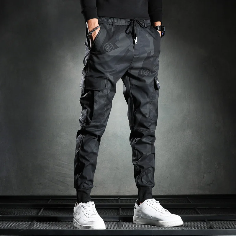 Functional Street Trend Camouflage Casual Pants Slim-fit Elastic Waist Drawstring Cargo Pants Techwear Shop