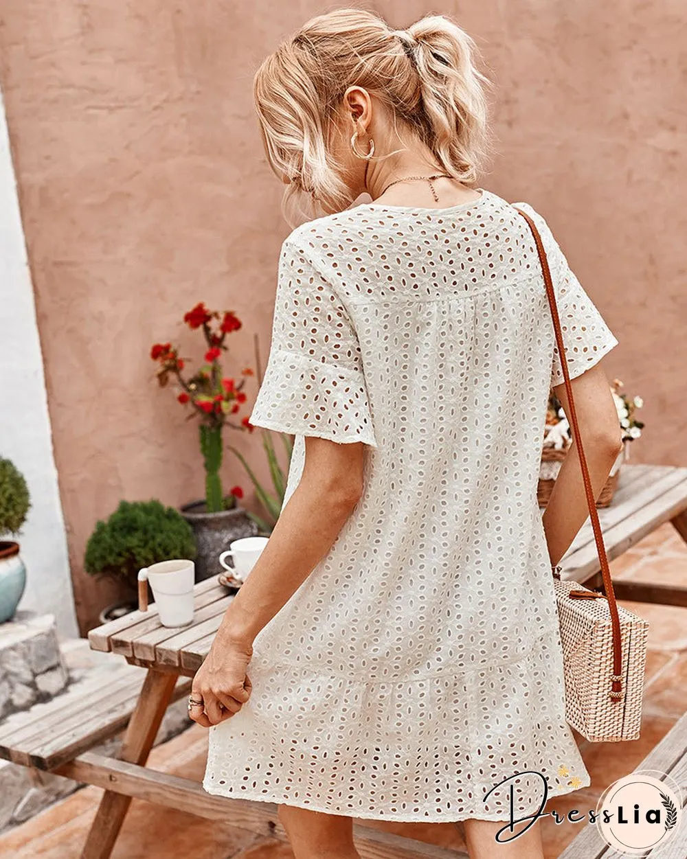 Polka Dot Hollow Out Mini Dress