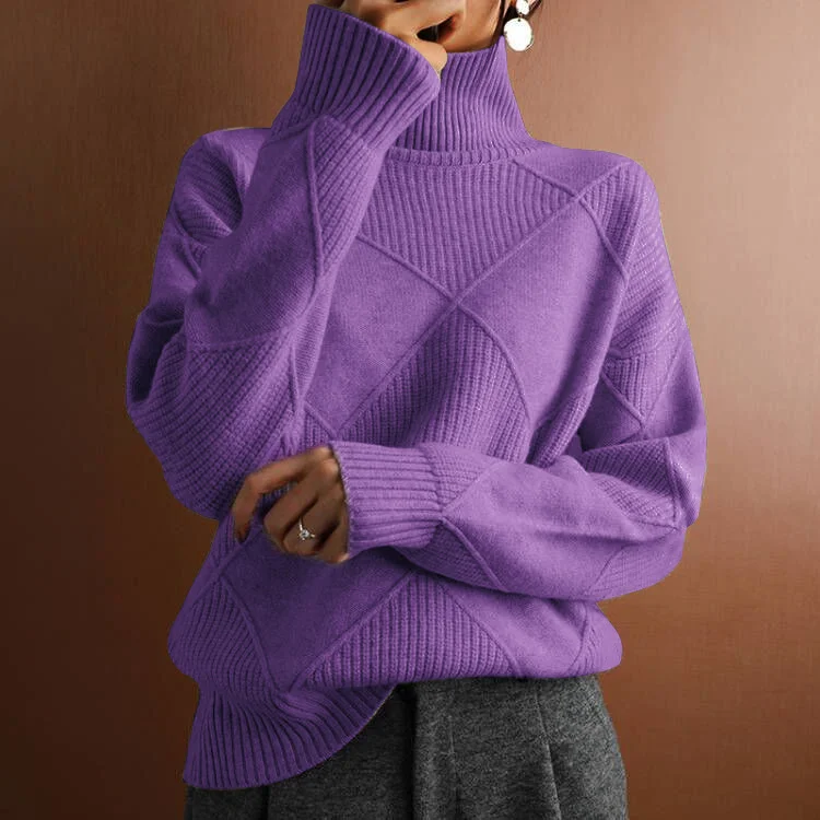 Loose Turtleneck Warm Sweater Solid Color Knitted Sweater