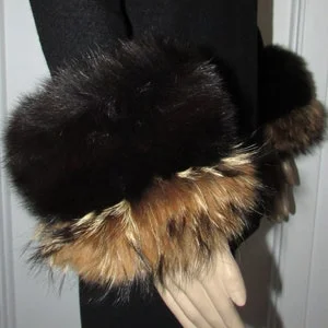 pornhint Pornhint Very elegant and chic  pair of black fluffy real  fox fur cuffs nicely trim with real raccoon long point 7" X 15" approx.