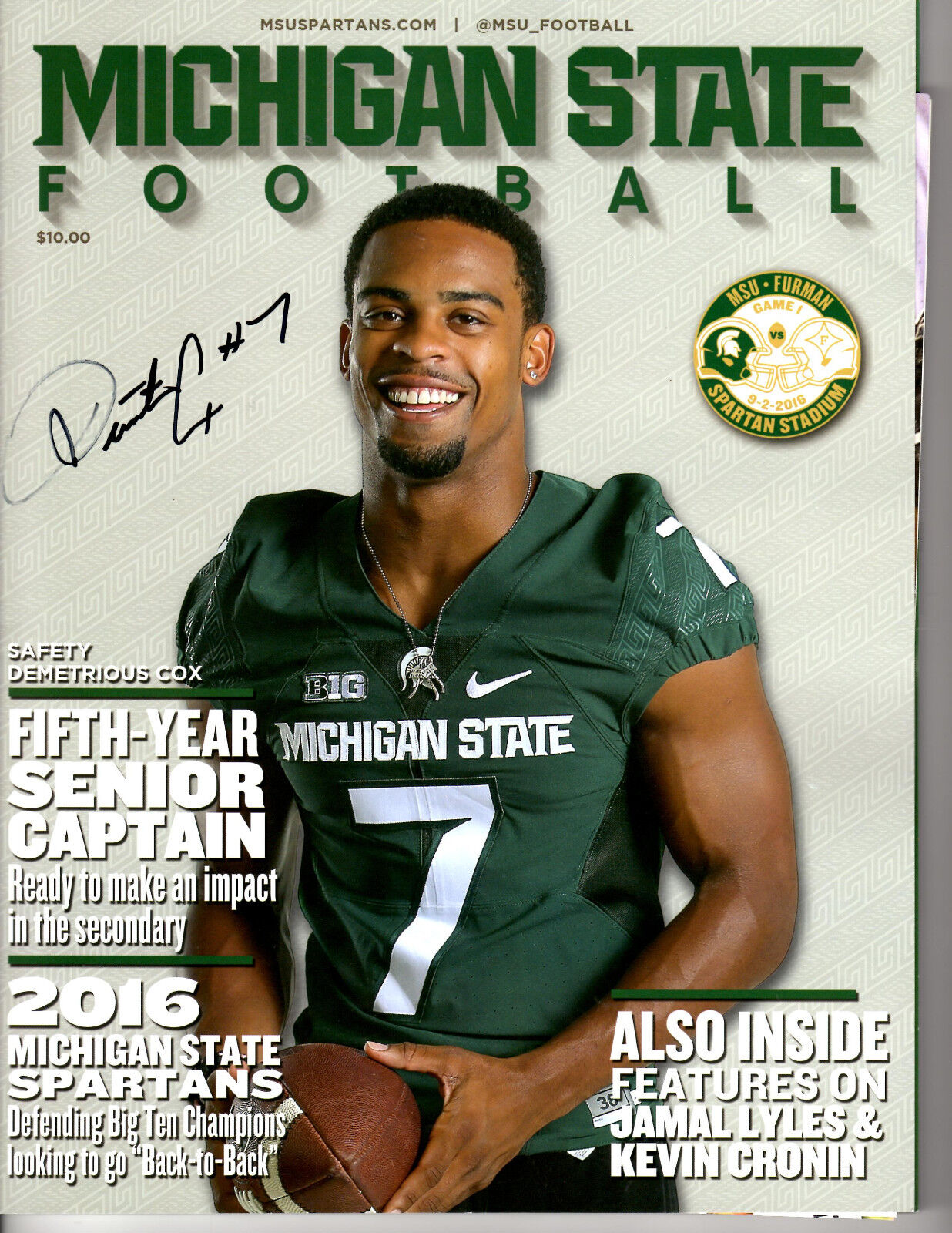 Demetrious Cox 2016 Michigan State Spartans 1st game autograph signed program