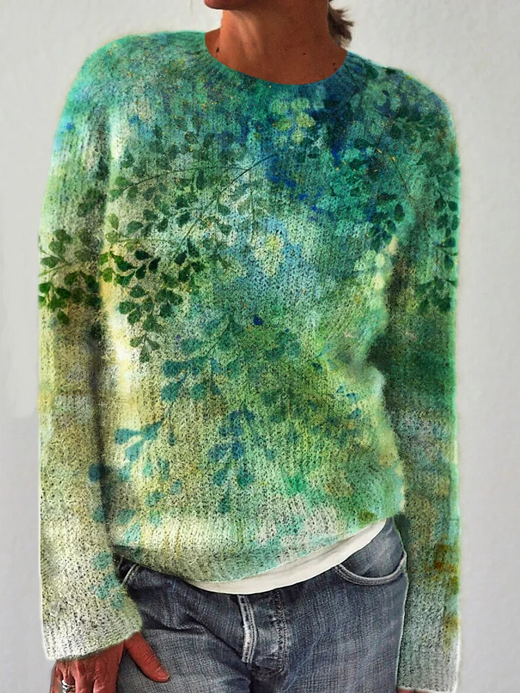 Leaves Gradient Watercolor Art Cozy Sweater