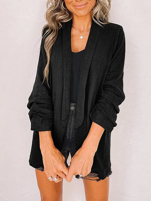 Women's Button Solid Color Stitching V-neck Long Sleeve suit Coat