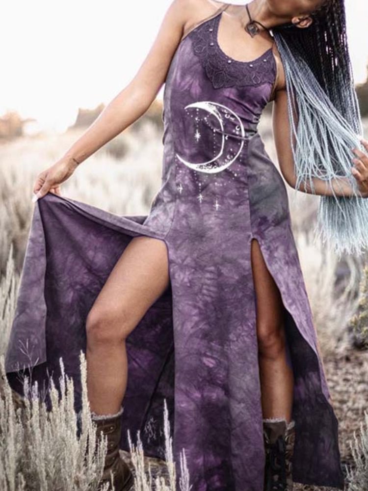 Moon Totem Slit Tie Dye Maxi Dress