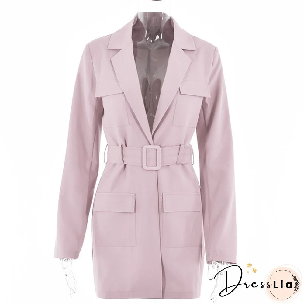 Women Long Sleeve Belted Blazer Dress Outfit