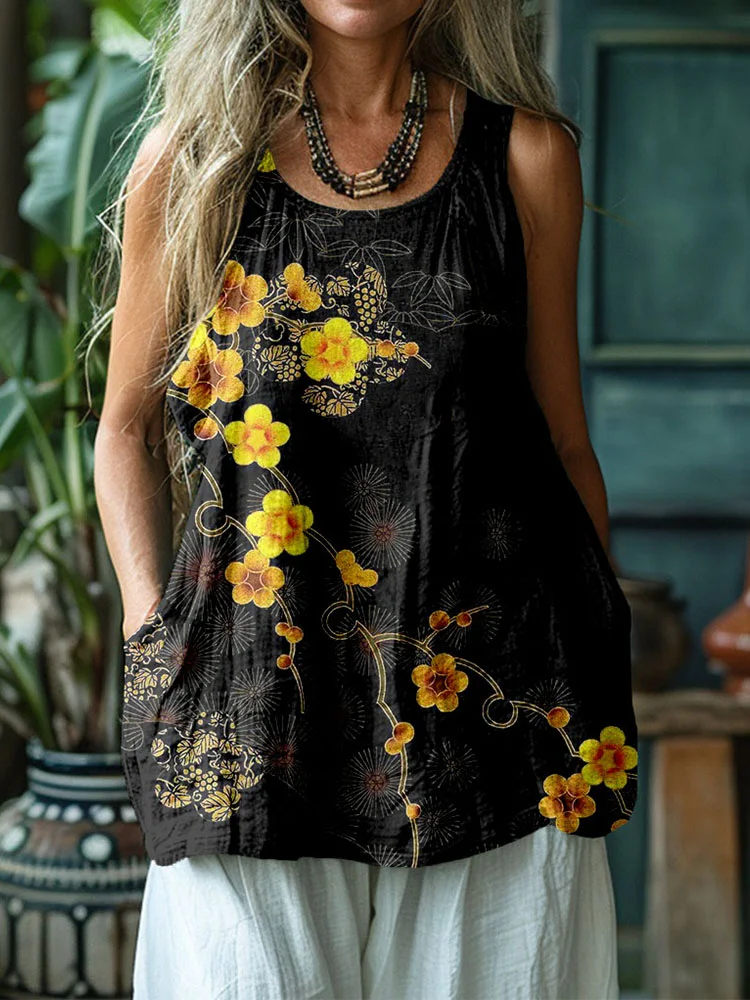 Vintage Plum Blossom Art Linen Blend Cozy Tank Top