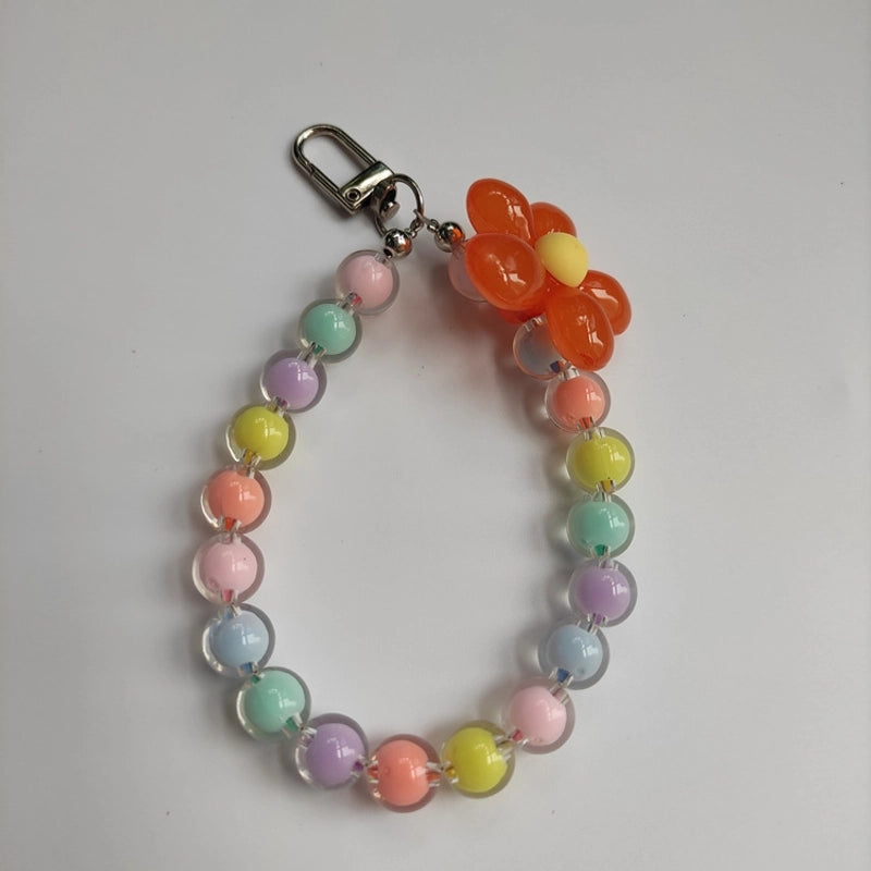 Summer Pastoral Style Beaded Mobile Phone Chain Transparent Candy Bead Chain Bracelet Flower Jewelry Earphone Case Pendant Bag