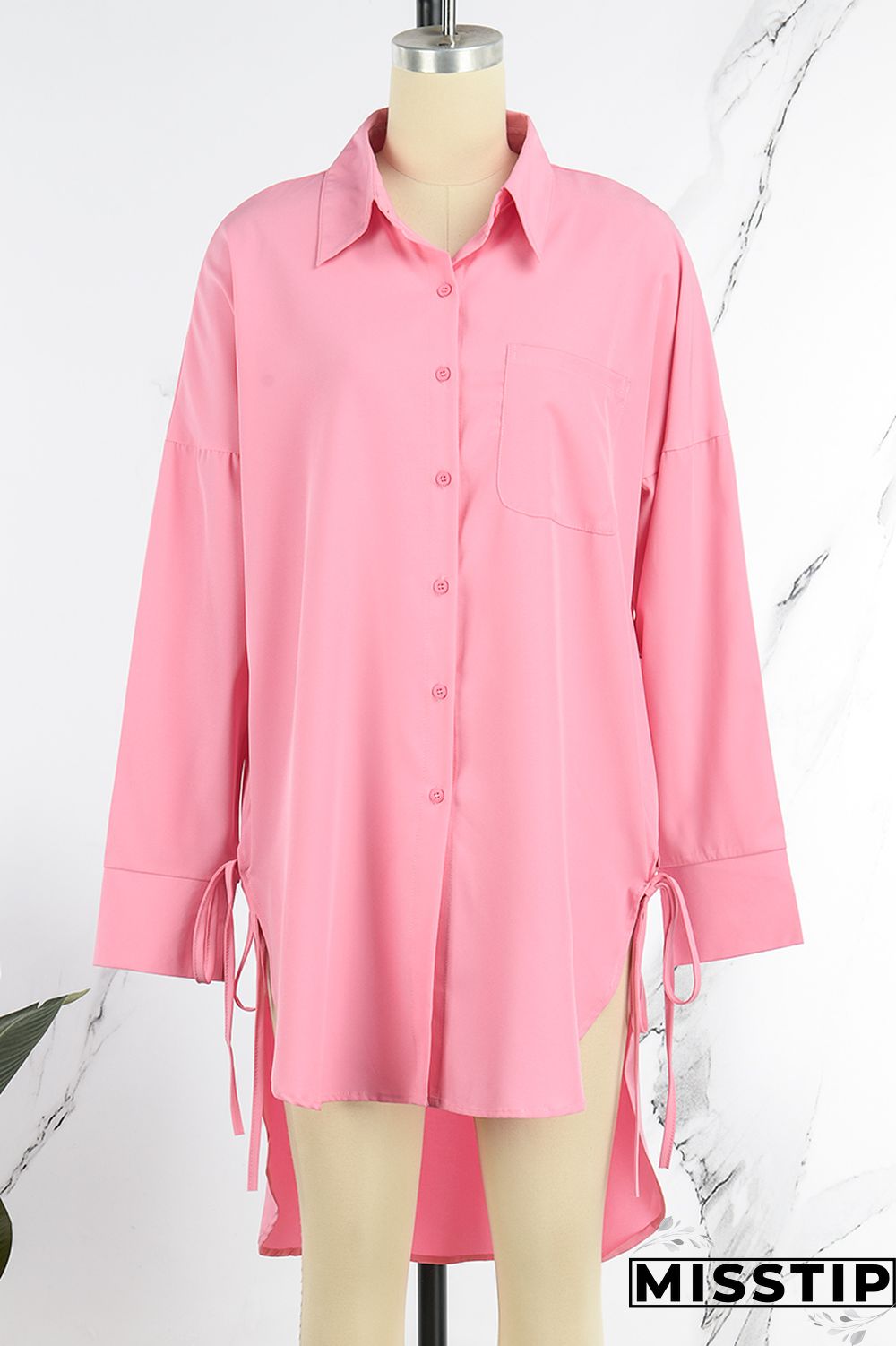 Pink Casual Solid Patchwork Shirt Collar Tops
