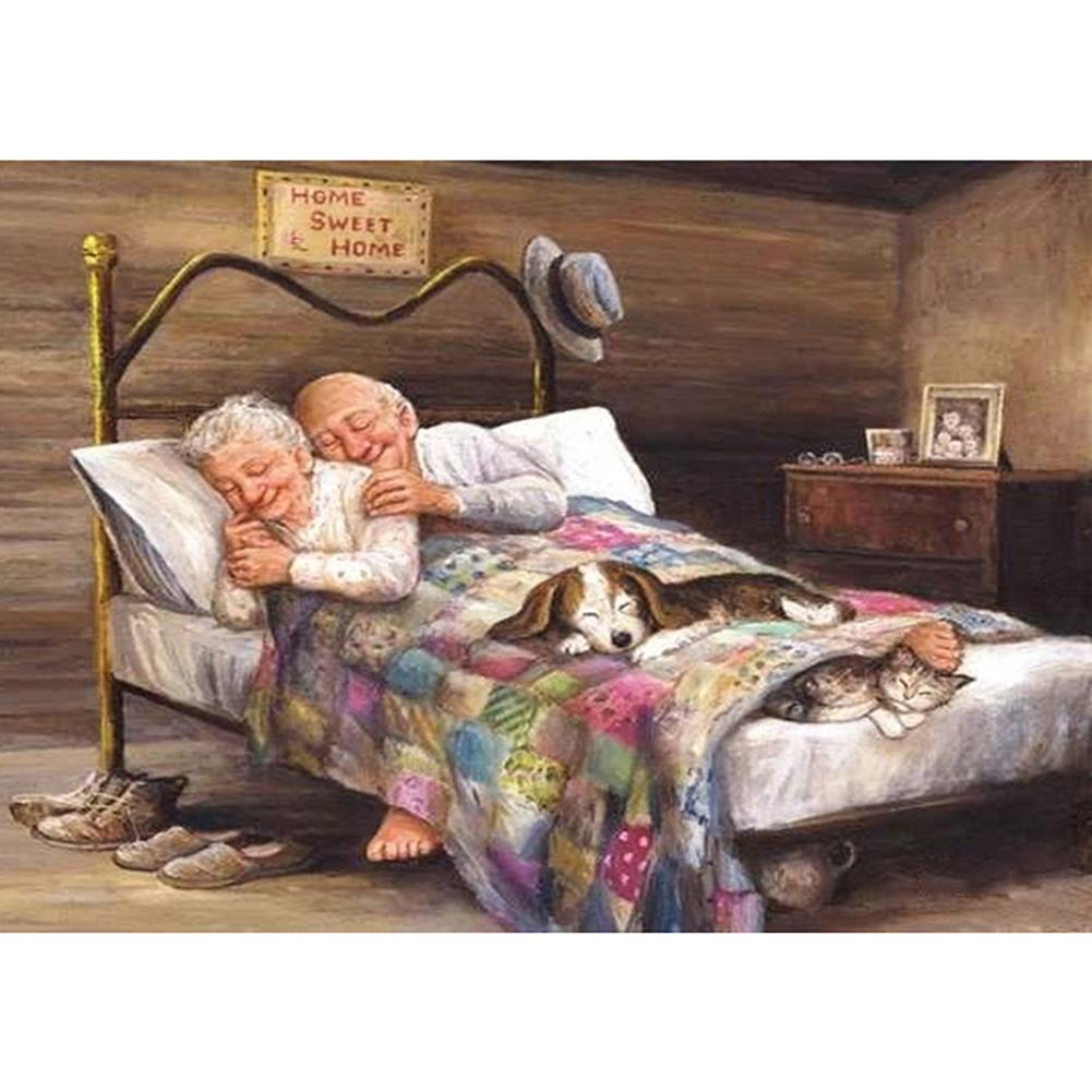 Happy Old Couple Round Full Drill Diamond Painting 40X30CM(Canvas) gbfke