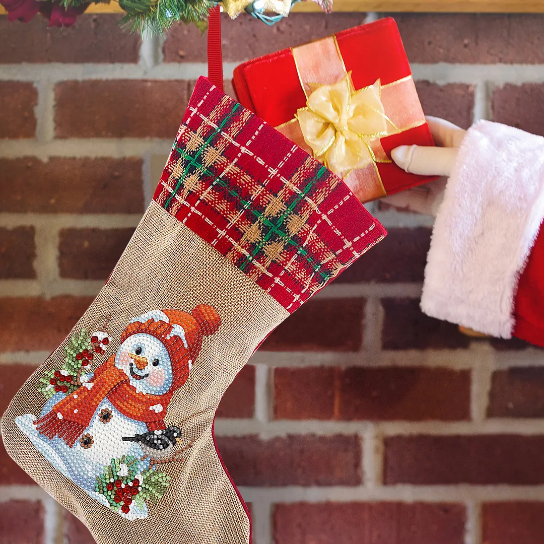 DIY Diamond Painting Christmas Stockings Hanging Ornaments Large Capacity Xmas Socks Pendant Wear Resist Candy Gift Storage Bags for Family Christmas Holiday Party Decoration (Snowman and Bird)