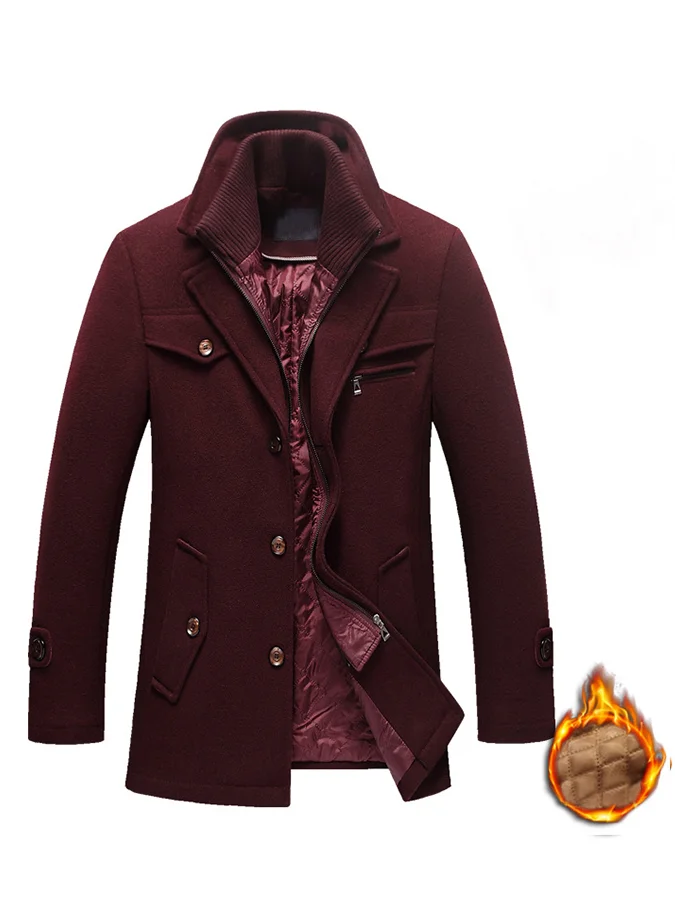 Men's Woolen Mid-length Trench Coat