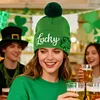 St Patricks Day Hat Sequins Lucky Pom Beanie Hats Green Knit Winter Hat for Irish-Themed Events