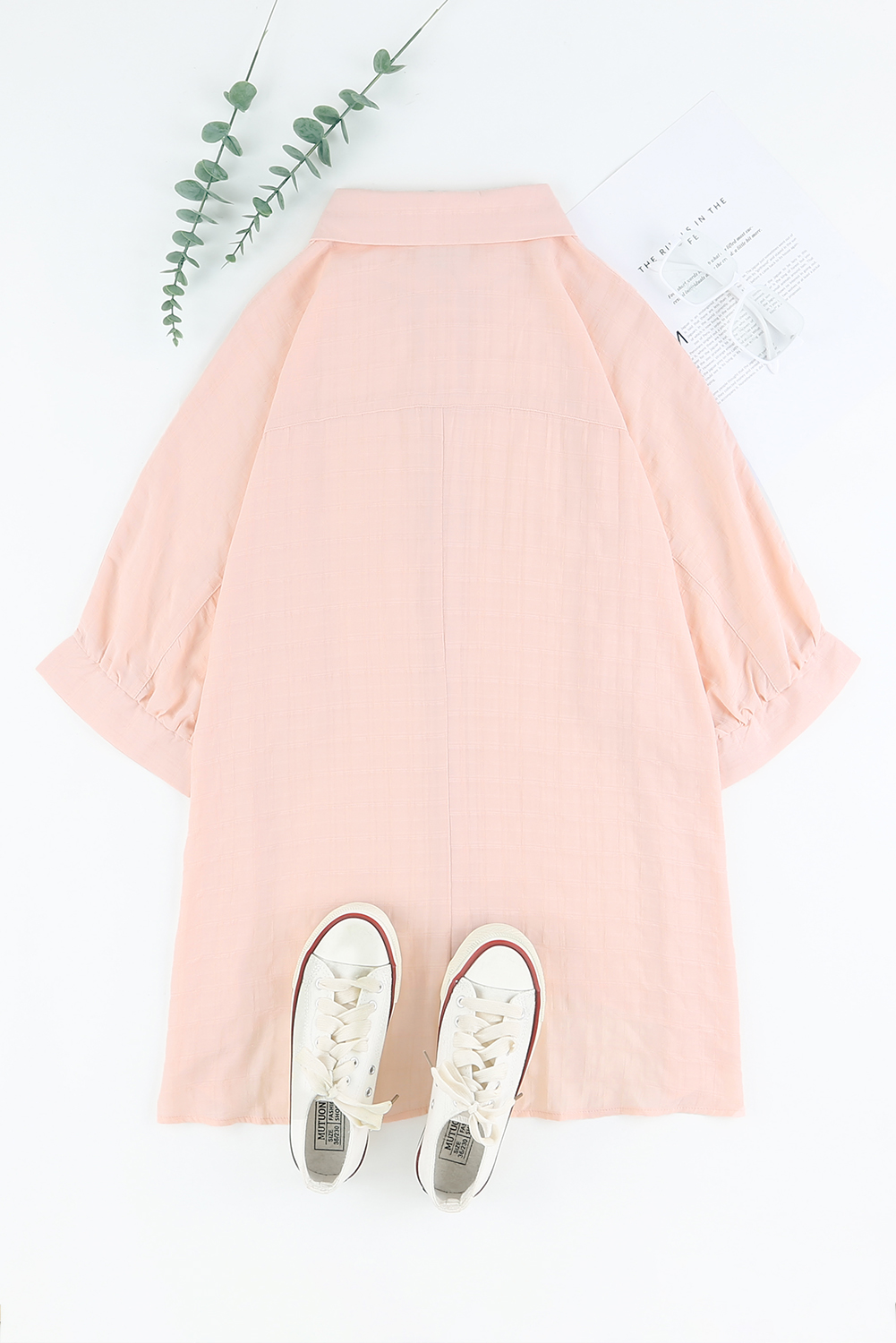 Pink Button Front Dolman Sleeves Shirt