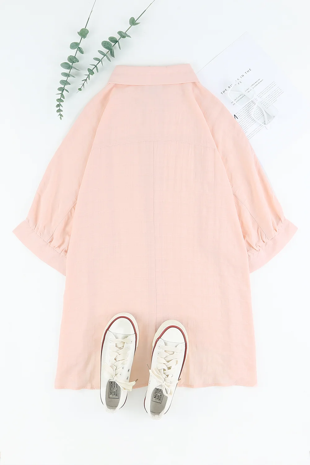 Pink Button Front Dolman Sleeves Shirt