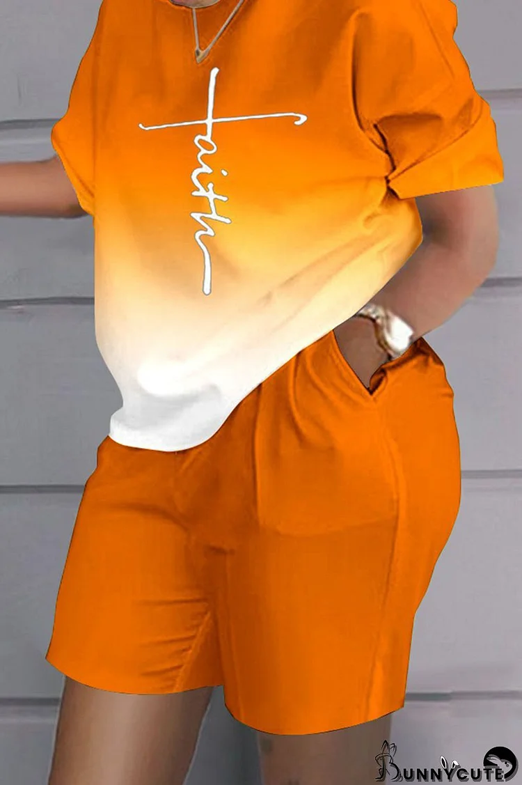Orange Casual Street Print Patchwork O Neck Two Pieces