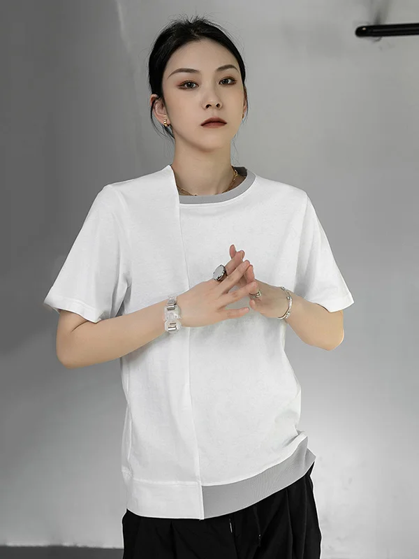 Original Split-Joint Irregularity Round-Neck T-Shirts Tops