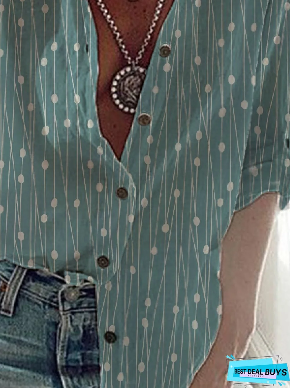 Casual Geometric Stand Collar Loose Long Sleeve Blouse