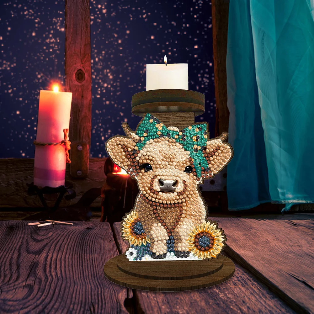 Wooden Highland Yak 5D DIY Diamond Painting Candle Holder Decor for Home Office