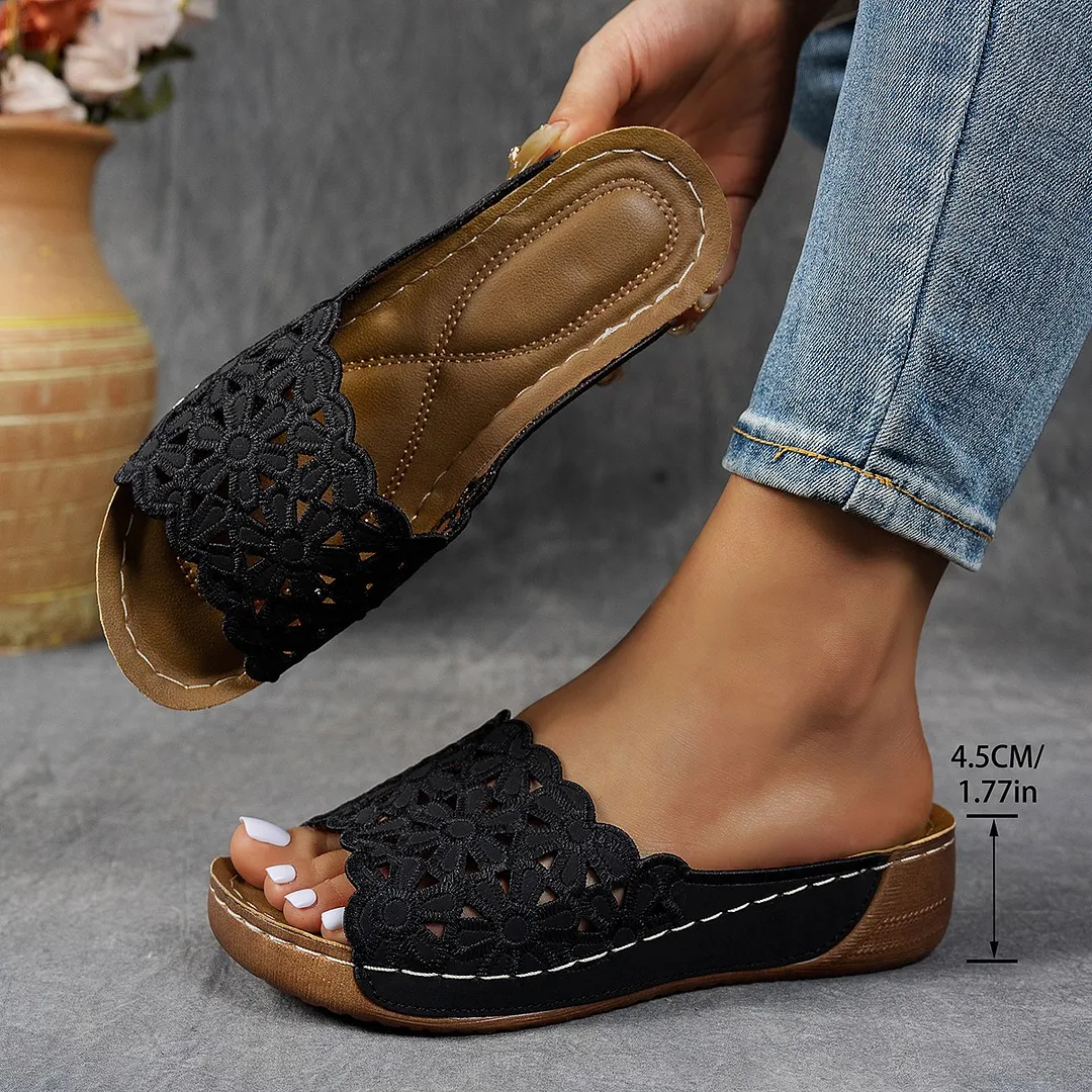 Breakj Breakj Summer New Women's Thick Bottom Slippers Large-Size Fish Mouth A Word Wide Striped Thick Bottom Slippers Women