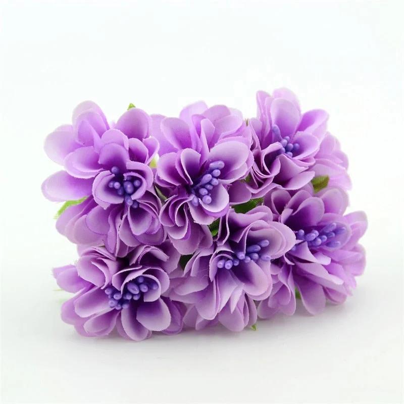 60pcs/lot Mini Silk Artificial Rose Flowers Bouquet  Scrapbooking Fake Flower Stamen Wedding Party  Decoration DIY Handmade