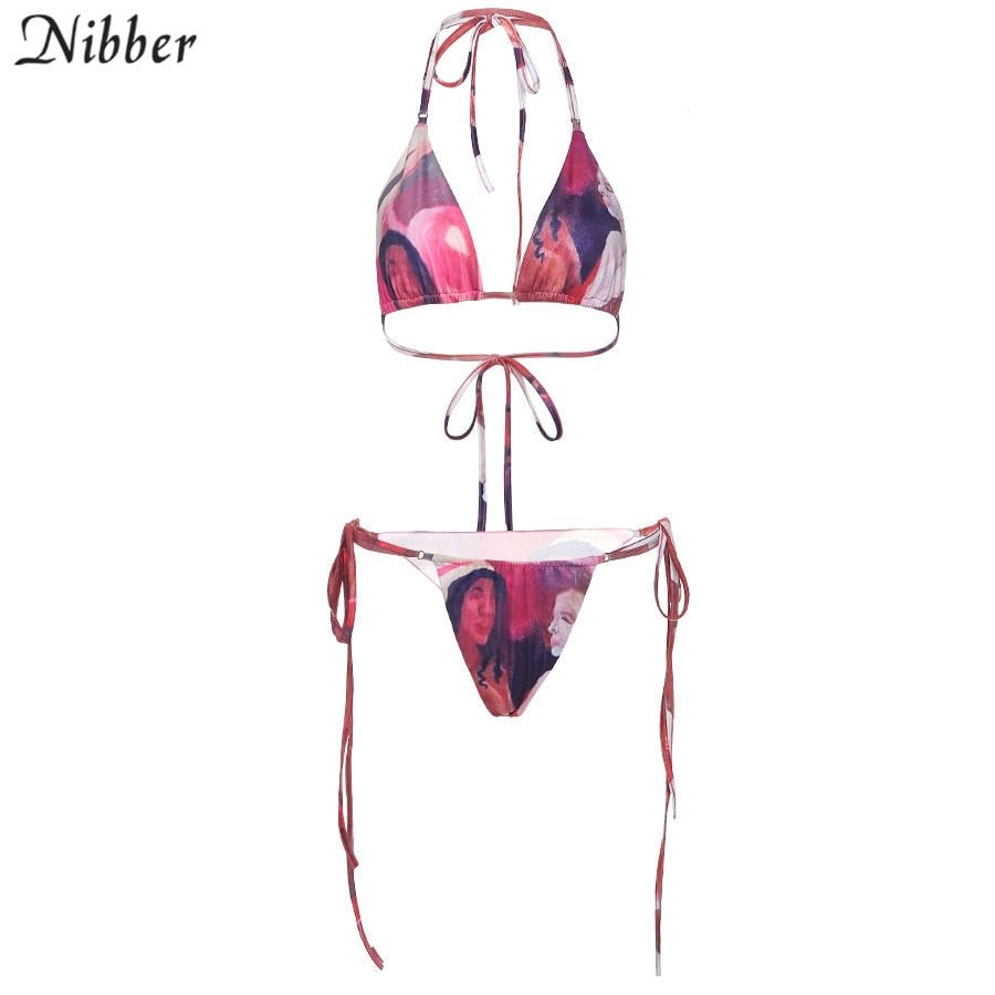 Nibber Sexy Printed Suspenders Women's Swimwear Bikini Swimwear Backless Swimwear Beach Casual Vacation Beach Party Swimwear 514