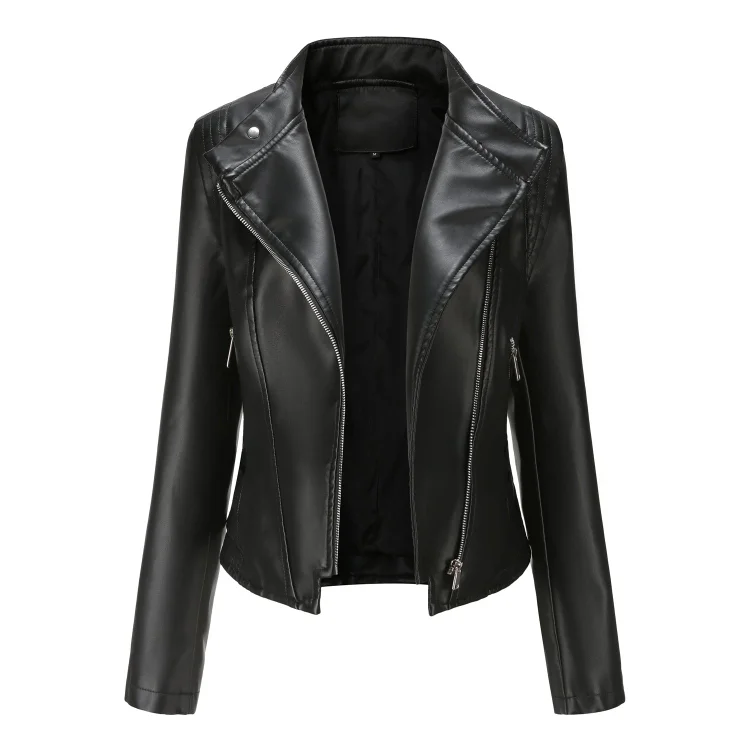 Woman Stand-collar Autumn Leather Jacket