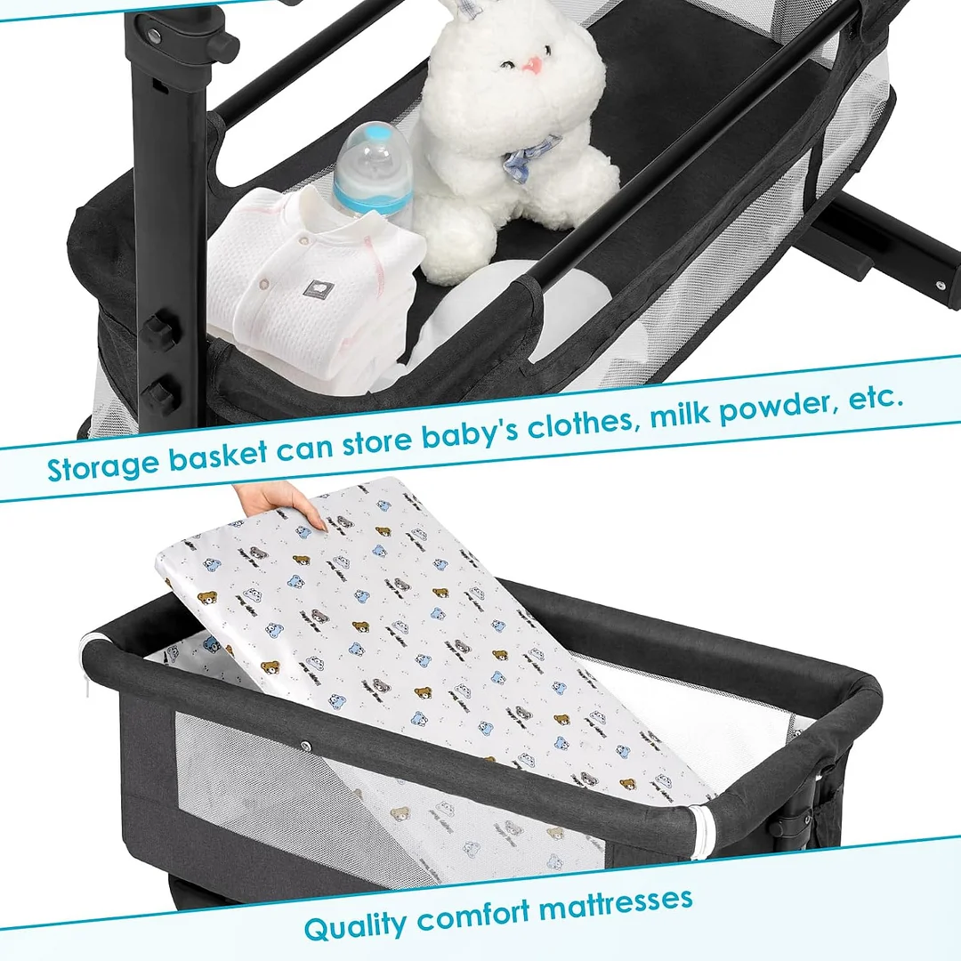 Baby Bassinet, Baby Basinet Bedside Sleeper, Easy to Fold Portable Crib Side Bassinet 2025new Style Girl/boy bassinets (Dark Gray)