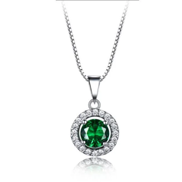 Vintage Emerald Necklace with Diamond In Sterling Silver
