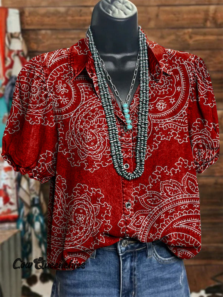 Women&rsquo;s Vintage Art Print Casual Cotton Shirt Multicolor / S