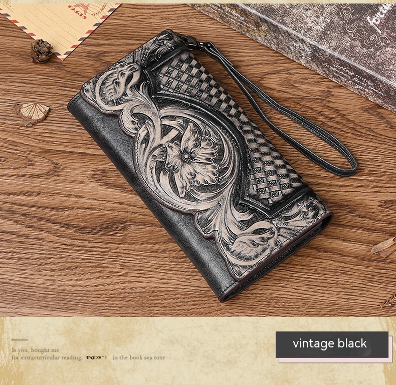 Mature Women's First Layer Long Cowhide Fashion Wallet