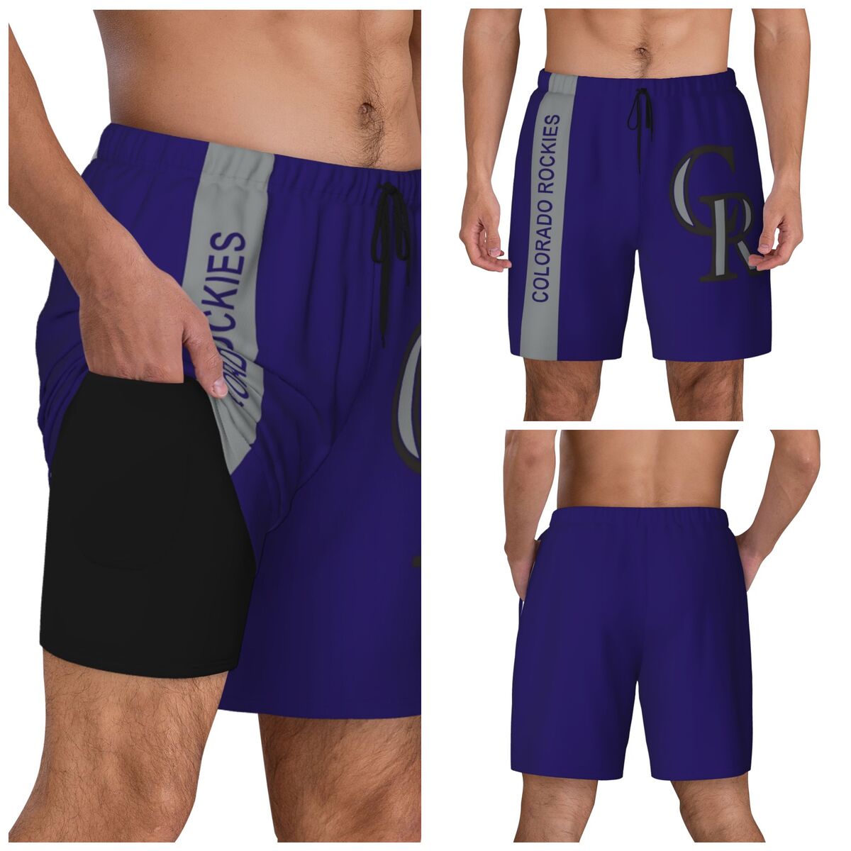 Colorado Rockies Purple Background Compression Lined Swim Trunks Men's