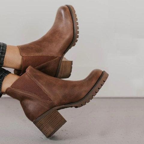 Fall Elastic Band Chunky Heel Pu Boots | EGEMISS