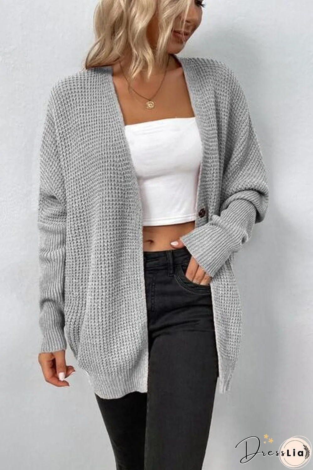 Open Front Dropped Shoulder Cardigan