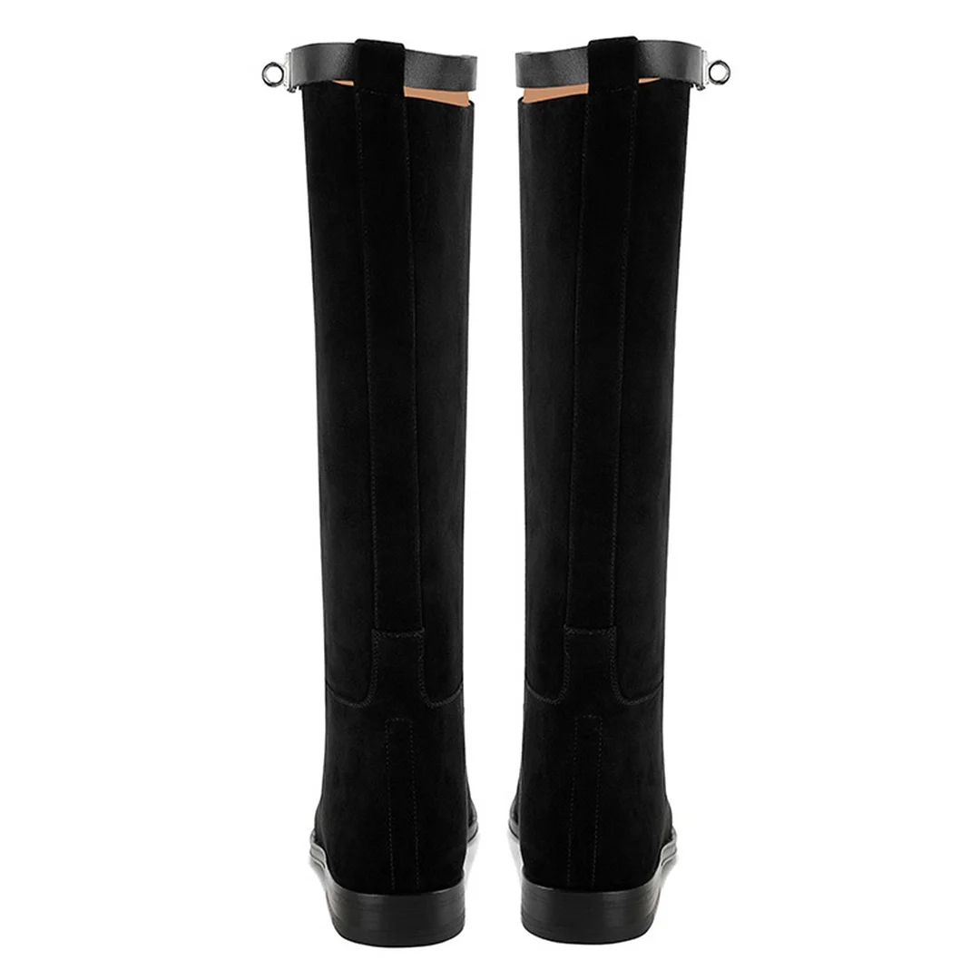 Elegant Black Knee High Closed Toe Flats Fashion Boots for Women