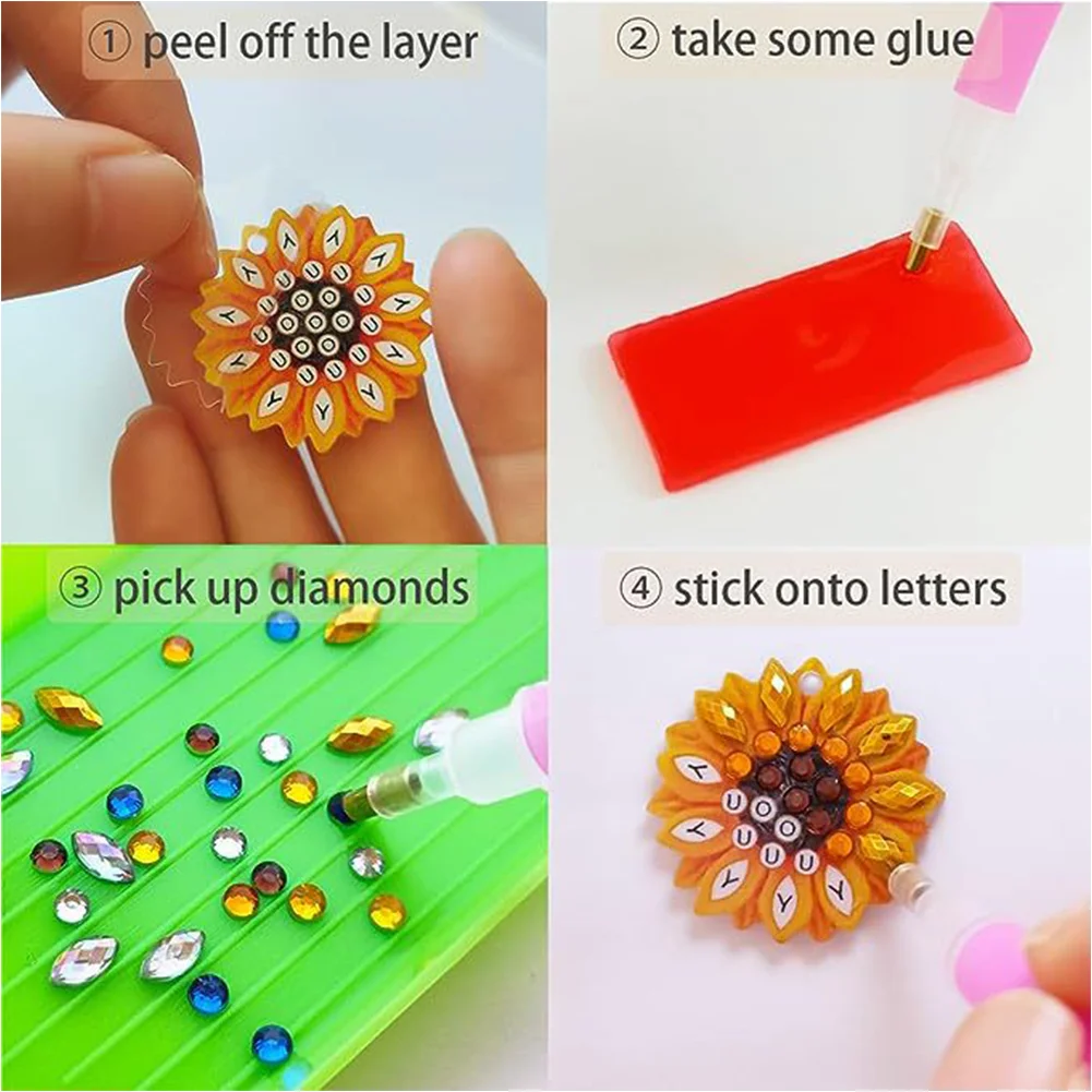 3Pairs DIY Double Sided Sunflower Butterfly Diamond Painting DIY Earring Making Kit