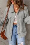 Gray Flap Pockets Button Front Teddy Coat
