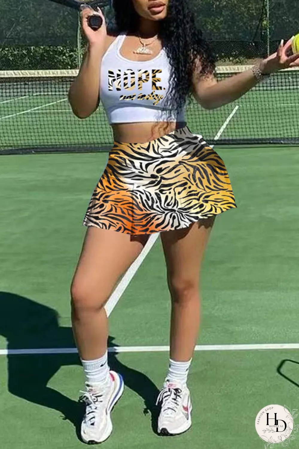 Leopard Print Casual Print Split Joint Fold U Neck Sleeveless Two Pieces