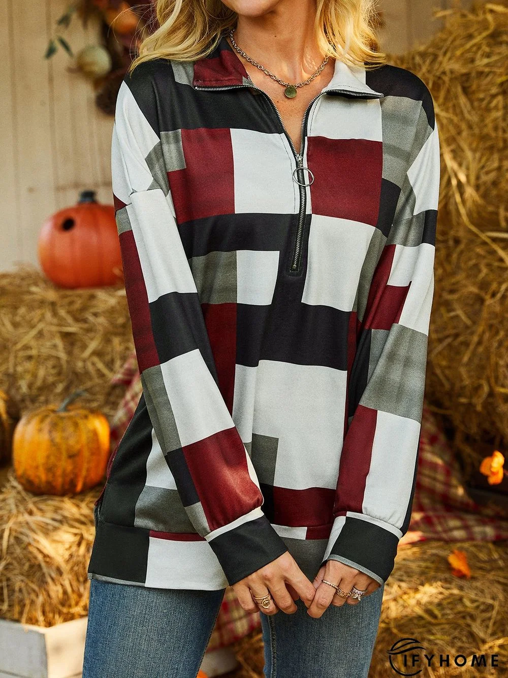 Casual Lapel Geometric Sweatshirt | IFYHOME