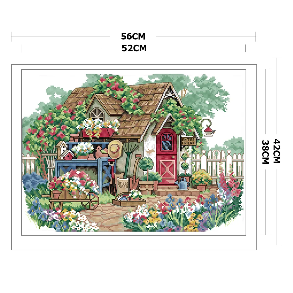 DIY Stamped Cross Stitch 11CT Embroidery 56*42cm - Flower House
