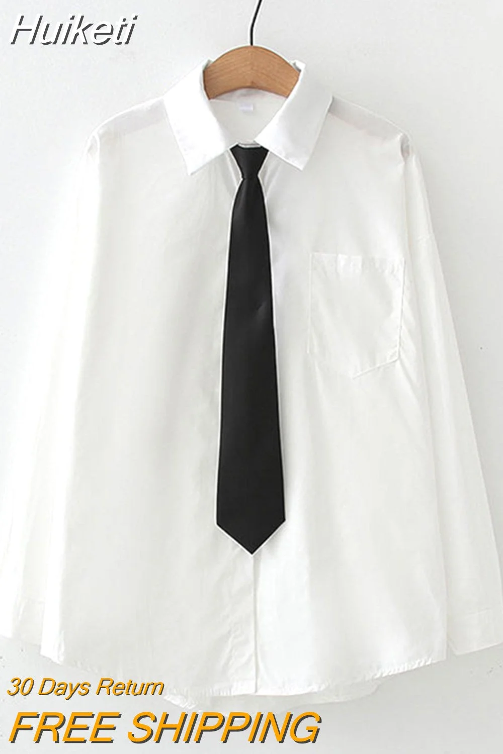 Huiketi Jk Women White Shirts Long Sleeve Fall Student Shirts Casual Button Up Japan Black Tie Preppy Style Girls Tops New